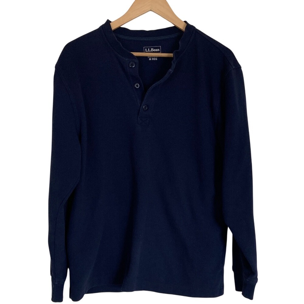 L.L. Bean Men's Dark Blue Long Sleeve Henley Size‎ Medium Thermal Classic Cotton